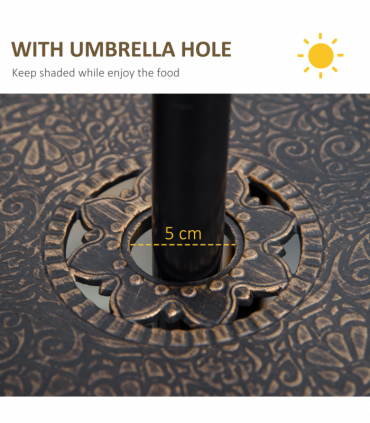 4 Seater Dining Set with Cushions Round Dining Table with Parasol Hole, Bronze