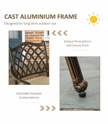 4 Seater Dining Set with Cushions Round Dining Table with Parasol Hole, Bronze