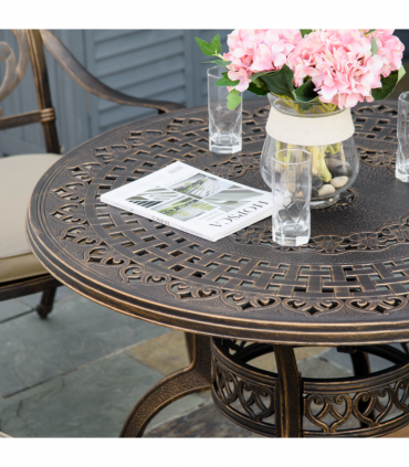 4 Seater Dining Set with Cushions Round Dining Table with Parasol Hole, Bronze