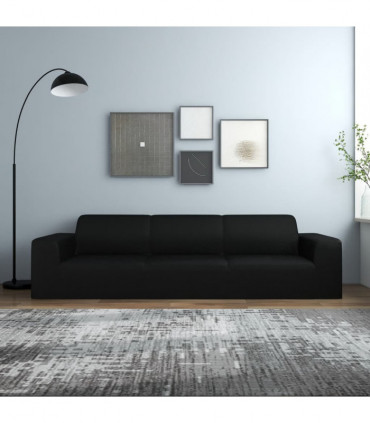 4-Seater Stretch Couch Slipcover Black Polyester Jersey