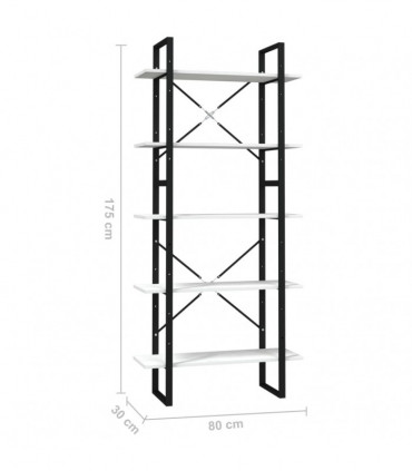 5-Tier Book Cabinet White 80x30x175 cm Pinewood