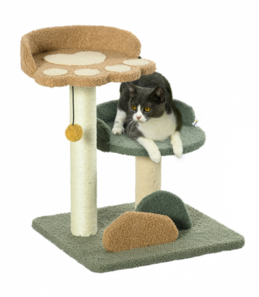 Cat Tree 52cm Green Brown Beige Particle board Velvet Sisal 43W x 39D x 52Hcm