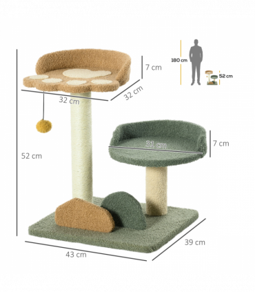Cat Tree 52cm Green Brown Beige Particle board Velvet Sisal 43W x 39D x 52Hcm