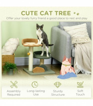 Cat Tree 52cm Green Brown Beige Particle board Velvet Sisal 43W x 39D x 52Hcm