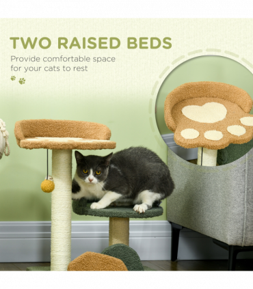 Cat Tree 52cm Green Brown Beige Particle board Velvet Sisal 43W x 39D x 52Hcm