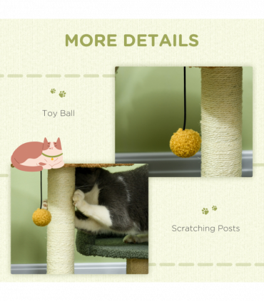 Cat Tree 52cm Green Brown Beige Particle board Velvet Sisal 43W x 39D x 52Hcm