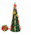 6 FT Fully Decorated Pre-lit Christmas Tree, Pop Up Artificial Xmas Tree with 80 Warm Lights Battery Operated and Red & Golden Ornaments for Home Office Store Holiday Deco