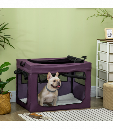 Mesh Purple 80cm Foldable Pet Carrier Cat Bag w/ Cushion, Small, Medium Dogs