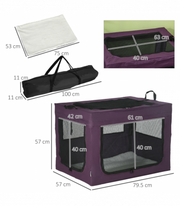 Mesh Purple 80cm Foldable Pet Carrier Cat Bag w/ Cushion, Small, Medium Dogs