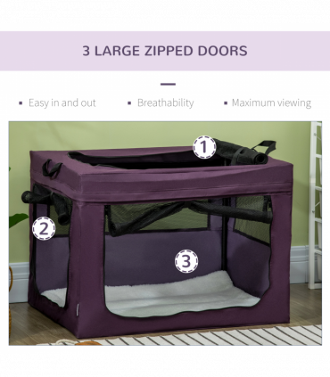 Mesh Purple 80cm Foldable Pet Carrier Cat Bag w/ Cushion, Small, Medium Dogs