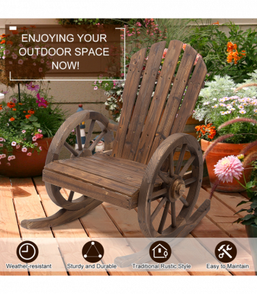 Adirondack Rocking Chair Burnt Brown Fir Wood 68W x 88D x 97H cm Garden Lounging