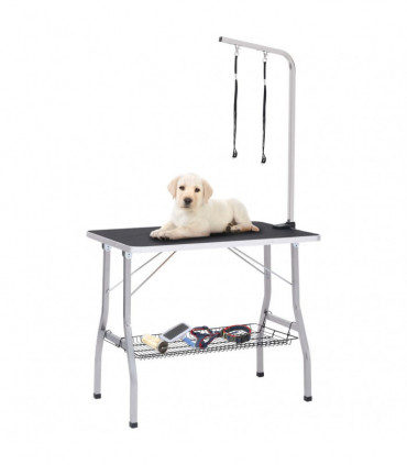 Adjustable Dog Grooming Table with 2 Loops and Basket