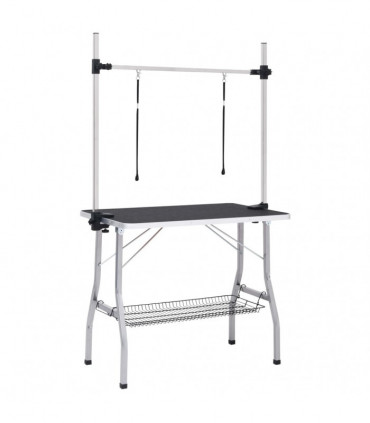 Adjustable Dog Grooming Table with 2 Loops and Basket