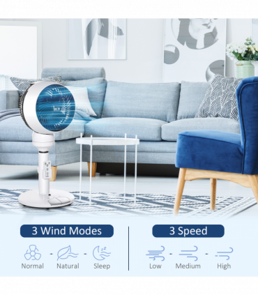 Air Circulator Fan 3 Speed 3 Mode, Oscillation Tilt, Height Adjust Black/White