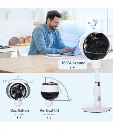 Air Circulator Fan 3 Speed 3 Mode, Oscillation Tilt, Height Adjust Black/White