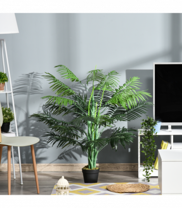 Artificial Palm Tree 18 Leaves Green Plastic Fake Tropical 125cm Nursery Pot