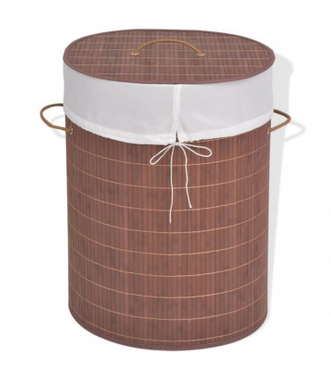 Bamboo Laundry Bin Oval Brown