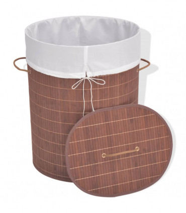 Bamboo Laundry Bin Oval Brown