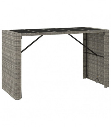 Bar Table with Glass Top Grey 185x80x110 cm Poly Rattan
