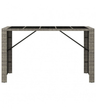 Bar Table with Glass Top Grey 185x80x110 cm Poly Rattan