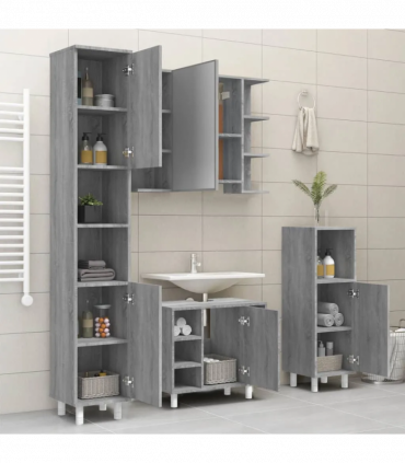 Bathroom Cabinet Grey Sonoma 30x30x179 cm Engineered Wood