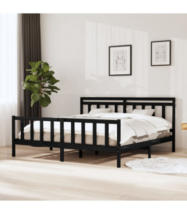 Bed Frame Black Solid Wood 200x200 cm