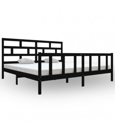 Bed Frame Black Solid Wood Pine 200x200 cm