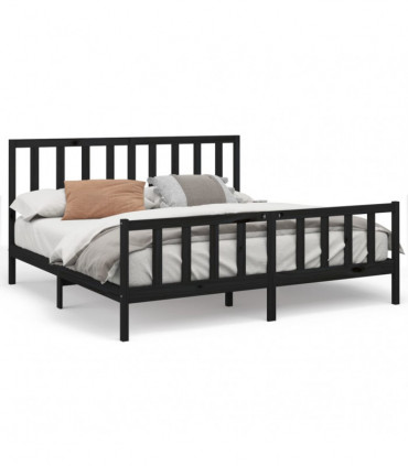 Bed Frame Black Solid Wood Pine 200x200 cm