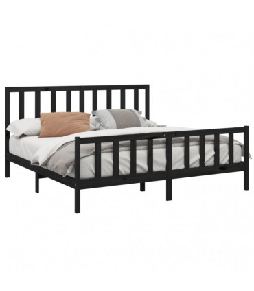 Bed Frame Black Solid Wood Pine 200x200 cm
