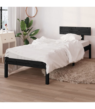 Bed Frame Black Solid Wood Pine 90x200 cm