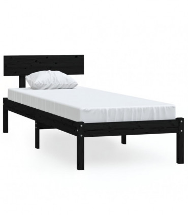Bed Frame Black Solid Wood Pine 90x200 cm