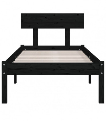 Bed Frame Black Solid Wood Pine 90x200 cm