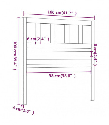 Bed Headboard Black 106x4x100 cm Solid Wood Pine