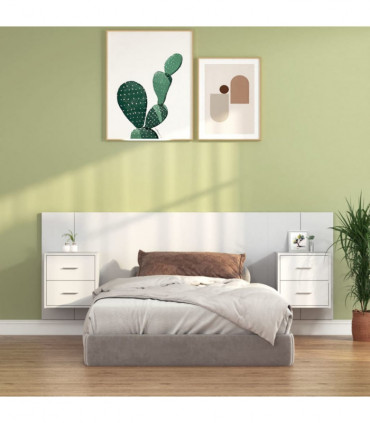 Bed Headboard with Cabinets White Engineered Wood