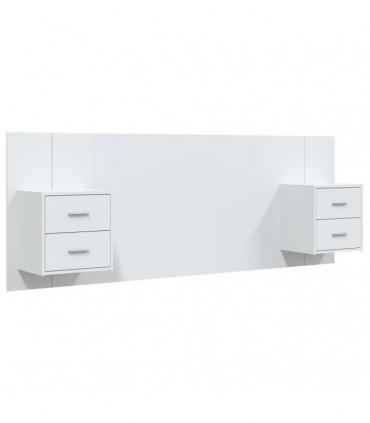 Bed Headboard with Cabinets White Engineered Wood