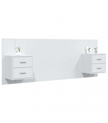 Bed Headboard with Cabinets White Engineered Wood