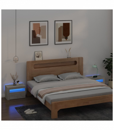 Bedside Cabinets 2 pcs with LEDs Concrete Grey 60x35x40 cm