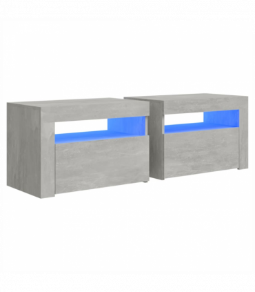 Bedside Cabinets 2 pcs with LEDs Concrete Grey 60x35x40 cm