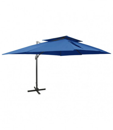 Cantilever Umbrella with Double Top Azure Blue 400x300 cm