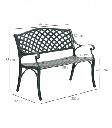 Cast Aluminium Bench 2 Seater Antique Patio Porch Park Loveseat Chair, Verdigris