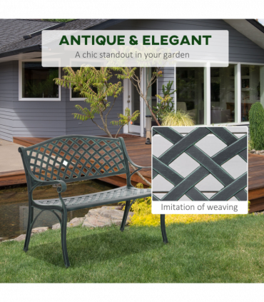 Cast Aluminium Bench 2 Seater Antique Patio Porch Park Loveseat Chair, Verdigris