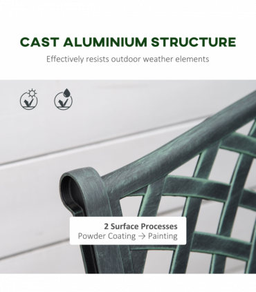 Cast Aluminium Bench 2 Seater Antique Patio Porch Park Loveseat Chair, Verdigris