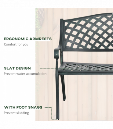 Cast Aluminium Bench 2 Seater Antique Patio Porch Park Loveseat Chair, Verdigris