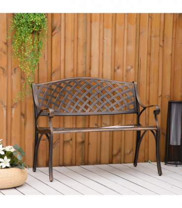 Cast Aluminium Bench 2 Seater Patio Porch Park Loveseat Chair, Bronze