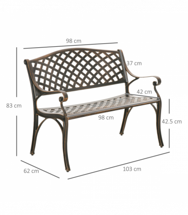 Cast Aluminium Bench 2 Seater Patio Porch Park Loveseat Chair, Bronze