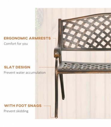 Cast Aluminium Bench 2 Seater Patio Porch Park Loveseat Chair, Bronze