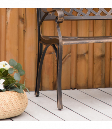 Cast Aluminium Bench 2 Seater Patio Porch Park Loveseat Chair, Bronze