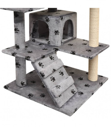 Cat Tree with Sisal Scratching Posts 125 cm Paw Prints Grey