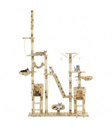 Cat Tree with Sisal Scratching Posts 230-250 cm Paw Prints Beige