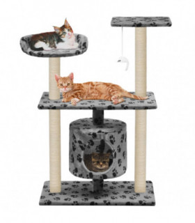 Cat Tree with Sisal Scratching Posts 95 cm Grey Paw Prints
